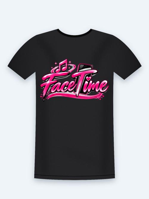 Black FaceTime Tee with the pink and silver FaceTime logo across the chest
