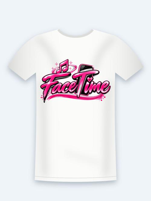 White FaceTime Tee with the pink and silver FaceTime logo across the chest